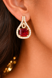 Pendientes de plata de ley 925 con rubí y circonita cúbica, hechos a mano, con gemas, para mujer. - Product Image 4