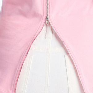 Women's 100% Cotton Solid Lightweight Breathable Summer Fitness New Pink Short-Sleeve Cycling Yoga <b>Back</b> Zipper Outdoor Women Tee - Product Image 4