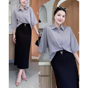 <b>Women</b> <b>Long</b> Sleeve Shirt with Relaxed Fit & Twist Back Office Casual Solid Top Bulk Clothing Eco-Friendly Apparel - Product Image 5