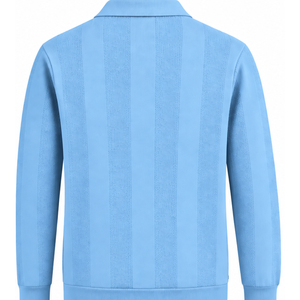 Polo de Punto de Manga Larga para Hombre, Color Azul Cielo, con Patrón de Rayas Texturizadas, Cuello y Dobladillo Acanalados, Estilo Casual Elegante, Premium - Product Image 2