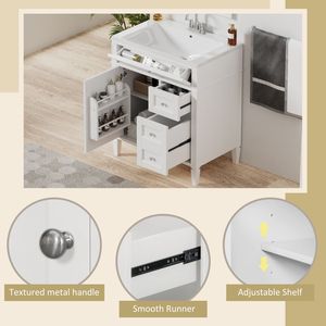 Mobile bagno moderno da 30 pollici con lavabo singolo integrato e 2 cassetti contenitore - Product Image 6