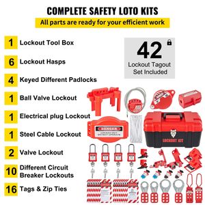 Kit LOTO di Sicurezza Elettrica da 42 Pezzi, Lucchetti, 5 Tipi di Ganci, Etichette, Fascette, Scatola, Attrezzatura di Supporto per Camera Bianca - Product Image 3
