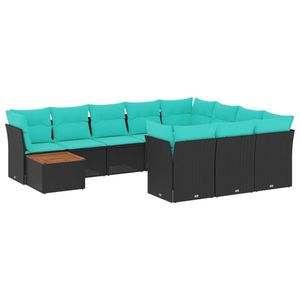 Set Divano da Esterno in Polyrattan Nero con Cuscini, 10+ Posti, Arredamento da Giardino dal Design Contemporaneo - Product Image 2