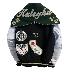 Veste universitaire d'hiver South Hills, couleur personnalisée, 100 % laine, broderie, design patchwork, col rabattable, coupe classique - Product Image 4