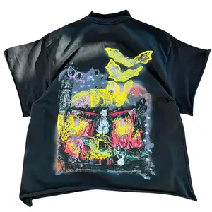 Футболка с принтом на заказ укороченная футболка большого размера с открытыми плечами в стиле хип-хоп, винтажные Плотные хлопковые футболки с отцветающей кислотой
