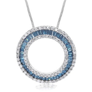 JEWELSPAARK Collar con Colgante Circular de Diamantes Naturales Blancos y Azules de 1.13 Cttw para Mujer, Plata de Ley 925 con Baño de Rodio, para Boda, 18 Quilates - Product Image 1