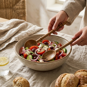 Handcrafted Acacia Wood Salad Server Set Eco-Friendly Wooden <b>Serving</b> <b>Spoon</b> and Fork for Tossing Salads Pasta Kitchen Use - Product Image 5