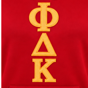 เสื้อฮู้ดดี้ลายตัวอักษรกรีก PDK สำหรับผู้หญิง สีแดงทอง ลายพวงหรีด คอเสื้อแบบรูร้อยเชือก เสื้อสเวตเชิ้ตแบบสวมหัว ลายทางวาร์ซิตี้ ชายเสื้อแบบริบบิ้น สำหรับชมรมนักศึกษา - Product Image 5