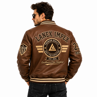 Blouson universitaire personnalisé marron pour homme en cuir PU, style baseball, avec patch chenille brodé sur le devant, type bomber, OEM en gros
