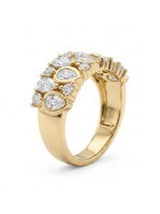 Anillo de boda y declaración de oro macizo de 14K con diseño de pera y diamantes de laboratorio redondos, banda de mosaico, anillo de cigarro ancho con racimo, anillo de lágrima con múltiples piedras - Product Image 6