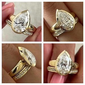 Elegant Gold Silver Ladies <b>Ring</b> With Oval And Round Cut 1.80 CTS Moissanite CVD Colour Stone <b>CZ</b> EGL VVS2 D VS1 Jewelry - Product Image 4