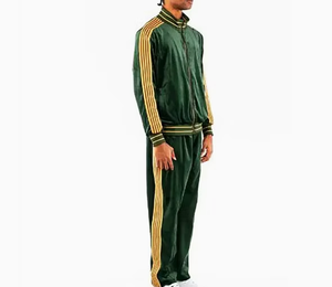 Unisex Green Velvet Vintage Tracksuit Full Zip <b>Jacket</b> and Jogger Pants Sporty Casual Two Piece Set <b>Winter</b> Wear - Product Image 1