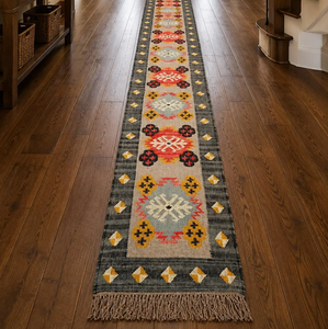 Rustic Southwestern Kilim <b>Runner</b> Carpet Wool Jute Handmade Tribal Floor <b>Rug</b> Boho Entryway Farmhouse Hallway Corridor Decor - Product Image 1