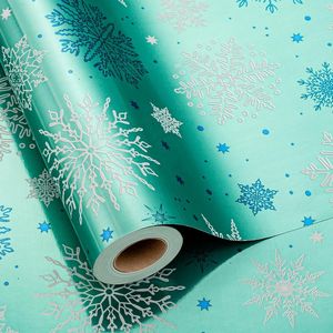 Christmas Festive Blue Snowflake Gift Wrapping <b>Paper</b> Roll 17 Inch X 33 Feet Holiday <b>Pattern</b> Foil Wrapping <b>Paper</b> Sheets Packaging - Product Image 1
