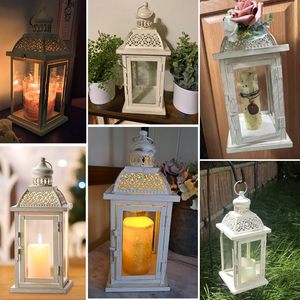 Lanterne vintage en fer avec motif diamant, résistante à la chaleur, porte-bougie décoratif rustique pour la maison, le jardin, la terrasse, les mariages, les fêtes et les événements - Product Image 4
