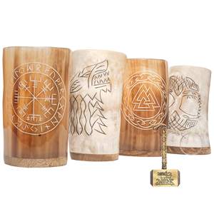 แก้ววิสกี้ทรงเขาสัตว์ แก้วน้ำทรงเขาสัตว์แบบสั้น สั่งทำโลโก้ได้ สำหรับงานปาร์ตี้ บาร์ วัสดุออร์แกนิค ทำด้วยมือ สไตล์โบราณ ลายเลียนแบบ - Product Image 1