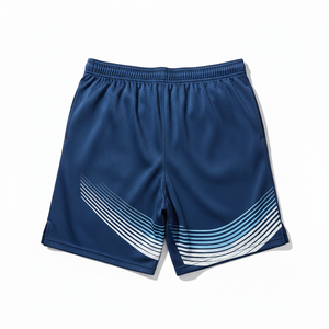 Men's Navy Blue Quick Dry Sport Shorts Mid <b>Elastic</b> Waist Front 100% Polyester Canvas - Product Image 4