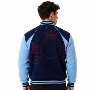 Veste Letterman bleue tendance en tissu léger avec boutons-pression, style moderne pour la mode urbaine - Product Image 2