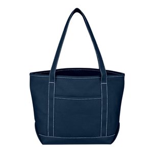 Sac fourre-tout en coton bleu marine pour croisière, réutilisable, écologique, avec poche frontale longue, surpiqûres contrastées, logo personnalisé, vente en gros, cadeau en vrac - Product Image 5