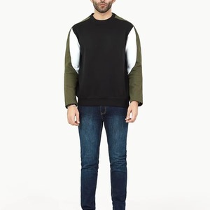Sweat-shirt à col rond contrasté noir et vert olive pour homme, manches longues, pull décontracté, vêtements d'automne et d'hiver - Product Image 4