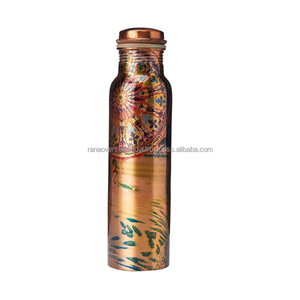 Unique Enamel Design on Pure Copper <b>Water</b> <b>Bottle</b> Handcrafted Ayurveda Health Benefits Copper Vessel for Drinking - Product Image 5