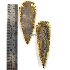 Proveedor de piedra natural genuina ágata "6 pulgadas" puntas de flecha electroformadas de oro para curación y decoración para envolver alambre - Product Image 6