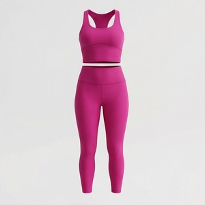 Women's High Waist <b>Seamless</b> Yoga <b>Set</b> Racerback Square Neck Sports Bra <b>and</b> Full Length <b>Leggings</b> 2 Piece Gym Outfit - Product Image 1
