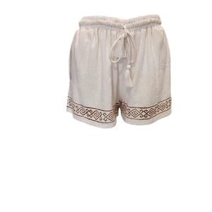 Shorts d'été en coton pour femmes, style bohème, imprimé à blocs délavés, taille haute, fermeture élastique, shorts bermuda décontractés avec poche - Product Image 1