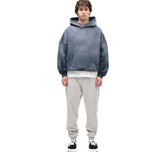 Sweat à capuche oversize pour homme, couleur unie, 100% coton, tissu molletonné français, respirant, décontracté, pour l'automne - Product Image 2