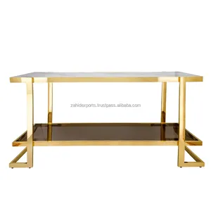 Arabic-Pattern Iron Glass Overlay Gold Accents Industrial Style Eco-Friendly Floor Mount <b>Table</b> for Living Room Zahid Exports - Product Image 5