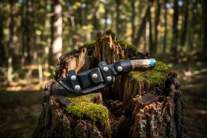 Couteau Bowie Viking artisanal en acier Damas, manche en corne, 10 pouces, pointe tombante |   Étui en cuir de qualité supérieure pour le camping et les cadeaux - Product Image 3