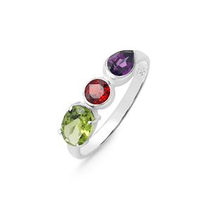 New <b>925</b> Sterling <b>Silver</b> Three Stone <b>Ring</b> With Peridot Garnet Amethyst Faceted Gemstones Prong Setting Classic Style Fine Jewelry - Product Image 2