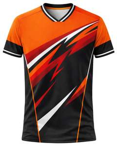 T-shirt de sport personnalisé pour homme, orange, noir, rouge, manches courtes, col en V, respirant, séchage rapide, entraînement athlétique, gym, course à pied, maillot - Product Image 1