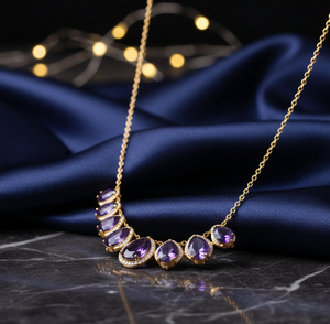 สร้อยคอพลอยแอมเมทิสต์สีน้ำเงินทรงหลากหลายประดับเพชร CZ ขนาด 16 นิ้ว น้ำหนัก 30 กรัม เงินแท้ 925 ชุบทอง 18K เหมาะสำหรับงานปาร์ตี้ งานแต่งงาน ของขวัญสำหรับเธอ - Product Image 4