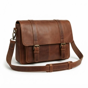 Men's Classic Brown Cow <b>Leather</b> <b>Messenger</b> <b>Bag</b> Adjustable Strap Buckle Closure Durable Business Shoulder <b>Bag</b> - Product Image 4
