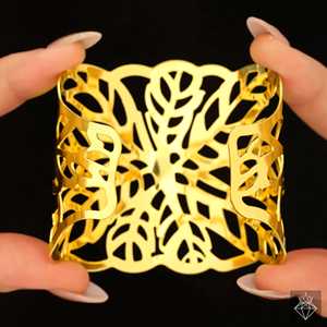 Brazalete hueco PRAO chapado en oro, pulseras de moda antideslustre con diseño de hojas elegantes - Product Image 1