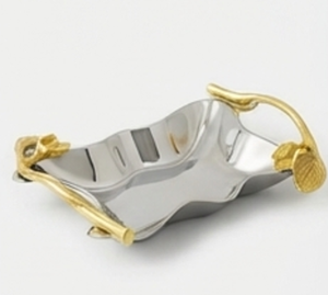 Plateau de service en acier inoxydable de qualité supérieure avec poignées en feuille d'or, finition métallique polie, parfait pour un usage résidentiel, les restaurants et les événements - Product Image 4
