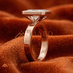 แหวนหมั้นทองคำขาว 14K/18K ทรงเรเดียนท์คัท ประดับเพชรแบบเบเซลเซ็ต พร้อมวงแหวนกว้าง |   แหวนแต่งงานสไตล์มินิมอลร่วมสมัยสำหรับผู้หญิง - Product Image 2