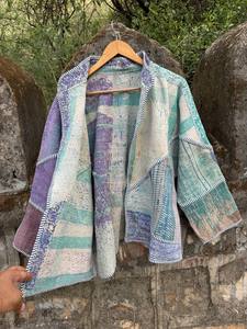 Reversible Cotton <b>Kantha</b> <b>Jacket</b> for Women – Lightweight Quilted Ethnic Layer with Traditional Hand Stitching - Product Image 5
