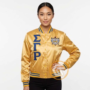 Veste universitaire personnalisée Sigma Gamma Rho en satin brodé et matelassé, de haute qualité, respirante, imperméable, avec boutons - Product Image 4