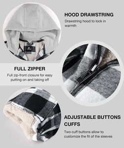 Veste polaire Sherpa zippée pour homme, à capuche à carreaux, motif uni, en flanelle chaude, coupe ample, impression numérique - Product Image 2