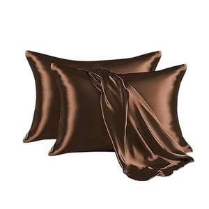 Taie d'oreiller en soie satinée pour les cheveux et la peau, taille standard 18" x 28", avec housses de coussin douces et respirantes pour dormir, couleur marron, lot de 2 - Product Image 1