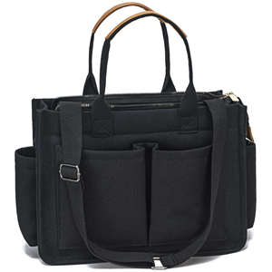 <b>Canvas</b> Tote Bag Zipper Shoulder Handbag Large Capacity Multi Pocket <b>Shopper</b> for Travel Daily Use - Product Image 2