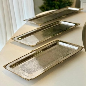 High Quality Stainless Steel Metal Leaf Design Engraved Traditional Decorative Polished Tray <b>Microwave</b> Safe Ramadan Wedding - Product Image 1