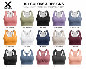 X Sports City Soutien-gorge de sport pour femme, couleur unie, col ras du cou, pour le yoga, respirant, extensible, style sportif, dos nageur haute performance - Product Image 5
