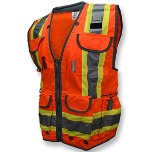 Gilet de sécurité haute visibilité orange pour homme, avec bandes réfléchissantes, en maille respirante, col rond, vêtement d'extérieur décontracté, tenue de travail estivale - Product Image 3