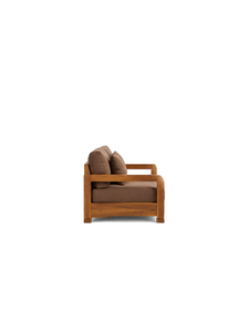 Canapé d'extérieur moderne en teck massif, trois places, coussins marron, mobilier de jardin durable avec pieds en bois - Product Image 6
