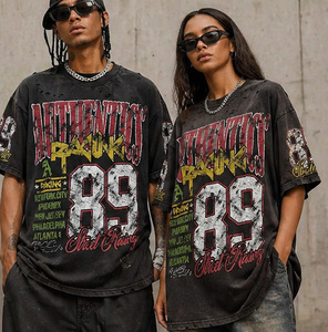 Custom Oversized Vintage Washed Graphic T-<b>Shirt</b> Men Streetwear Heavyweight 100% Cotton Front Distressed <b>Y2K</b> Boxy Fit Retro Tee - Product Image 1