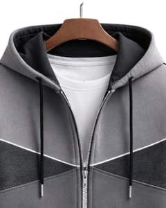 Sweat à capuche zippé personnalisé pour homme, gris et noir contrastés, en molleton de coton, style streetwear décontracté, veste d'hiver, fabricant sur mesure - Product Image 5