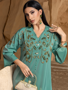 Luxury Modest Polyester Abaya <b>Dress</b> <b>for</b> Women <b>Long</b> Sleeve Ankle Length Dubai Embroidery Custom Colors & Sizes Wholesale - Product Image 1
